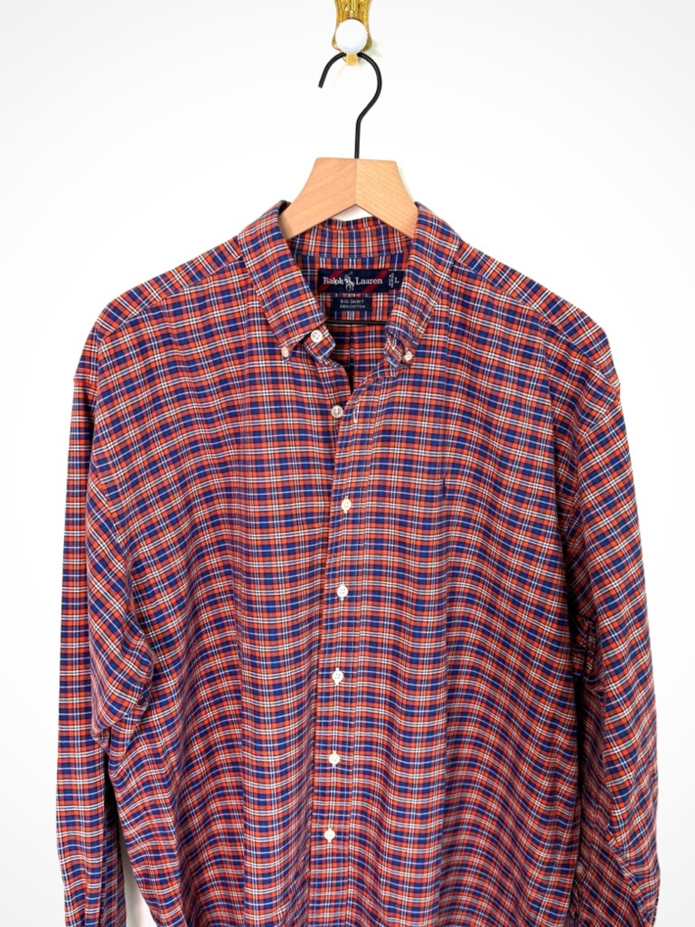 Vintage Polo Ralph Lauren Orange & Blue Plaid Oxford | L